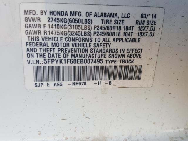 2014 HONDA RIDGELINE 5FPYK1F60EB007495