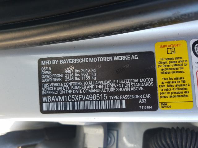 2015 BMW X1 SDRIVE2 WBAVM1C5XFV498515