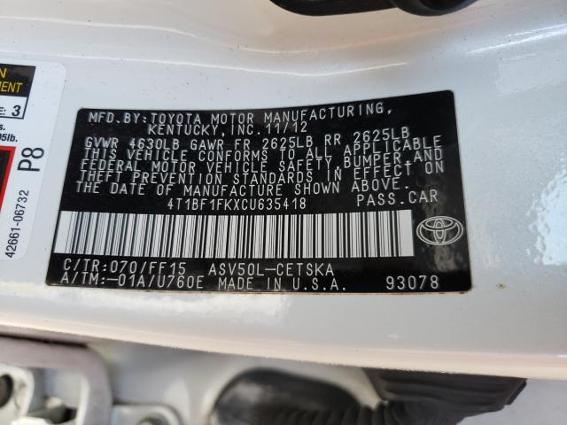 2012 TOYOTA CAMRY BASE 4T1BF1FKXCU635418