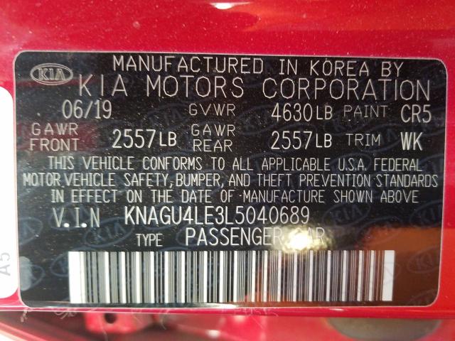 2020 KIA OPTIMA HYB KNAGU4LE3L5040689