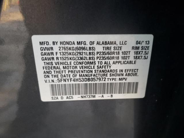2013 HONDA PILOT EXL 5FNYF4H53DB057972