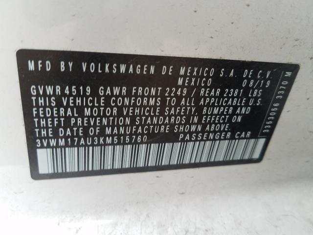2019 VOLKSWAGEN GOLF ALLTR 3VWM17AU3KM515760