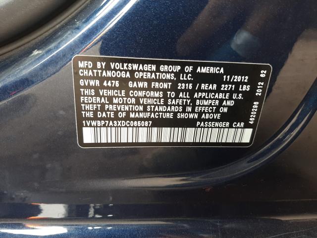 2013 VOLKSWAGEN PASSAT SE 1VWBP7A3XDC065087