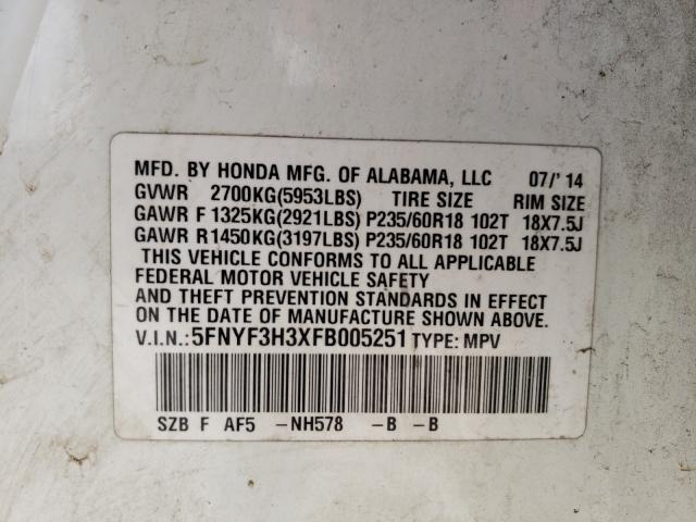 2015 HONDA PILOT SE 5FNYF3H3XFB005251