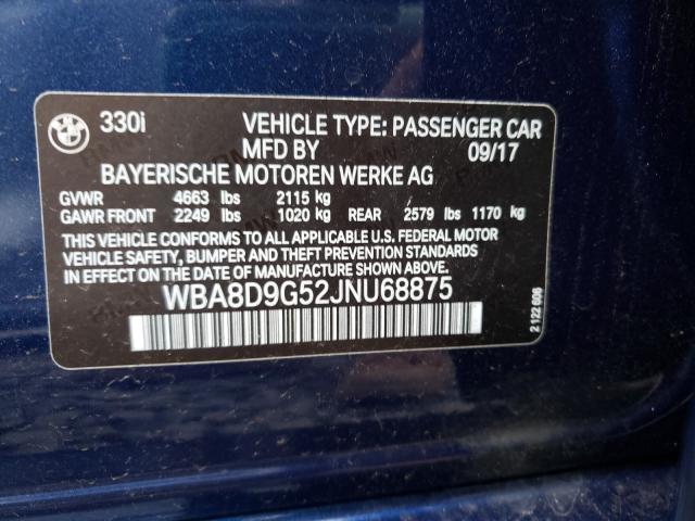 2018 BMW 330 XI WBA8D9G52JNU68875
