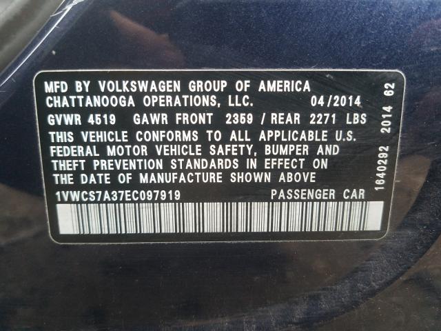 2014 VOLKSWAGEN PASSAT SEL 1VWCS7A37EC097919
