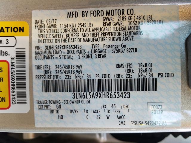 2017 LINCOLN MKZ PREMIE 3LN6L5A9XHR653423