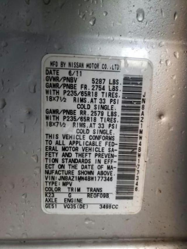 2011 NISSAN MURANO S/S JN8AZ1MW4BW177346