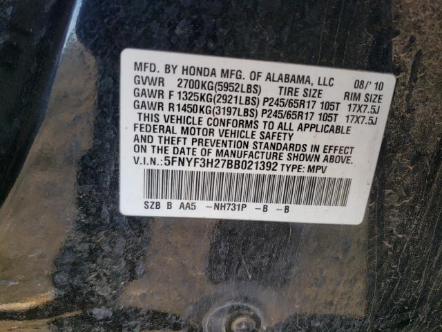 2011 HONDA PILOT LX 5FNYF3H27BB021392