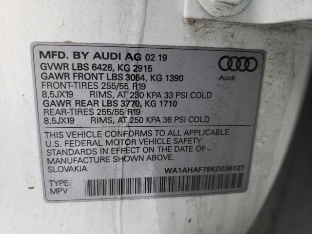 VIN WA1AHAF78KD036127 2019 Audi Q7, Premium no.10