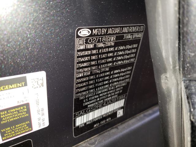 2018 LAND ROVER RANGE ROVE SALGS2RE4JA391984