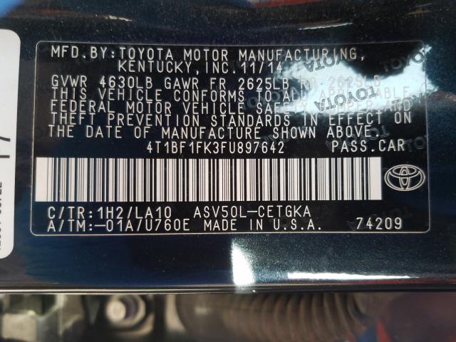 2015 TOYOTA CAMRY LE 4T1BF1FK3FU897642