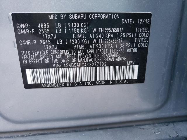 2019 SUBARU OUTBACK 2. 4S4BSAFC4K3277192