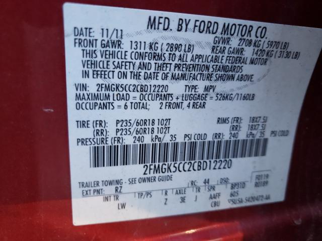 2012 FORD FLEX SEL 2FMGK5CC2CBD12220