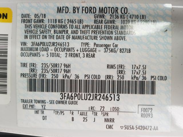2018 FORD FUSION SE - 3FA6P0LU2JR246513