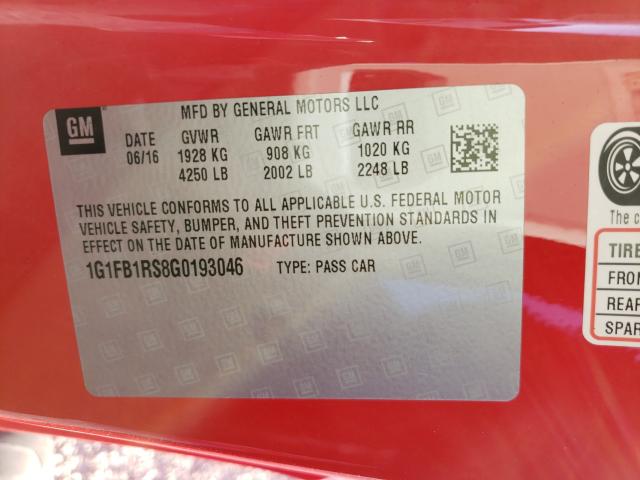 2016 CHEVROLET CAMARO LT 1G1FB1RS8G0193046