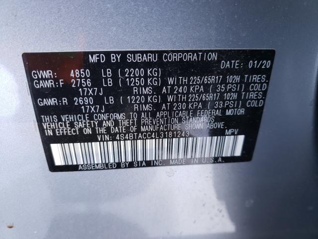 2020 SUBARU OUTBACK PR 4S4BTACC4L3181243