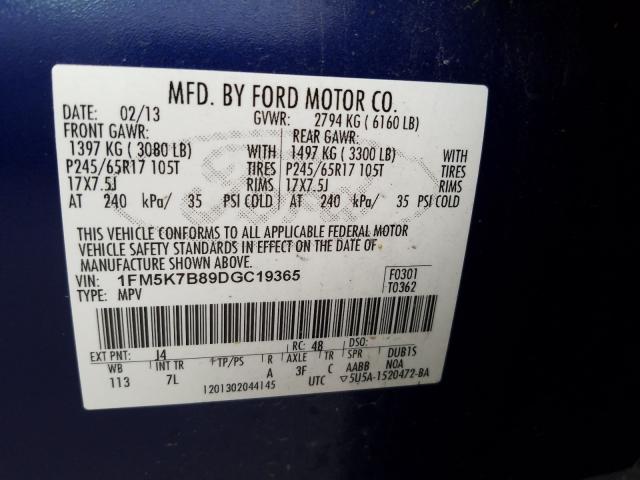 2013 FORD EXPLORER 1FM5K7B89DGC19365