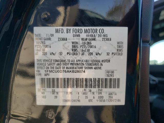 2010 FORD ESCAPE XLT 1FMCU0D76AKB28074