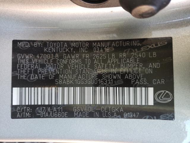 2016 LEXUS ES 350 58ABK1GG3GU016311