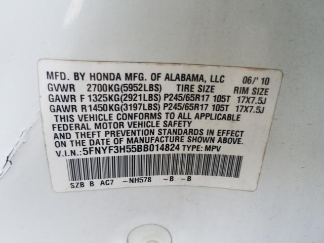 2011 HONDA PILOT EXL 5FNYF3H55BB014824