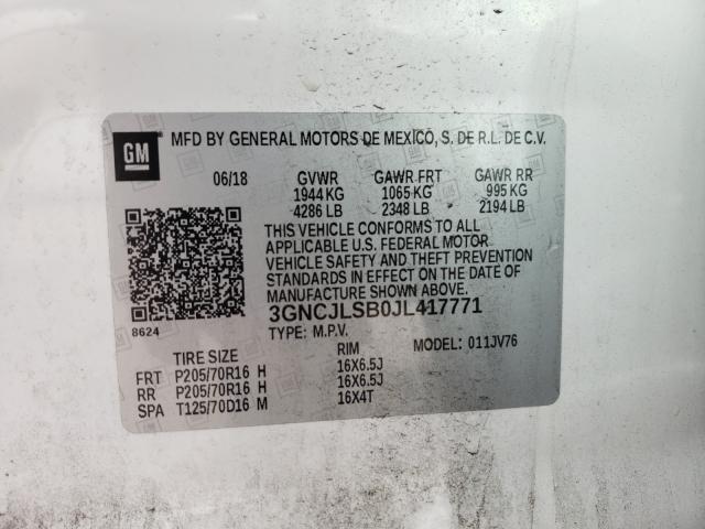 2018 CHEVROLET TRAX 1LT 3GNCJLSB0JL417771