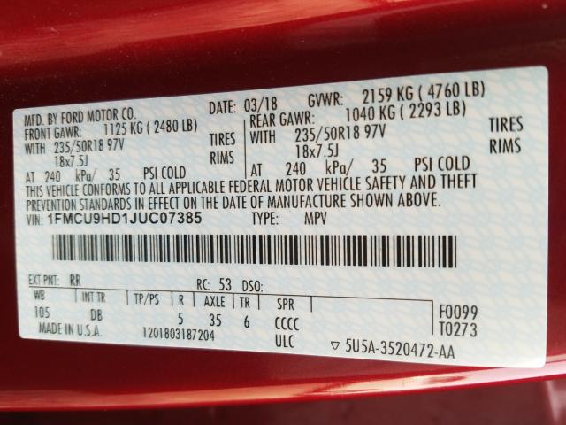 2018 FORD ESCAPE SEL 1FMCU9HD1JUC07385