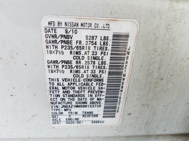 2011 NISSAN MURANO SL JN8AZ1MW8BW153728
