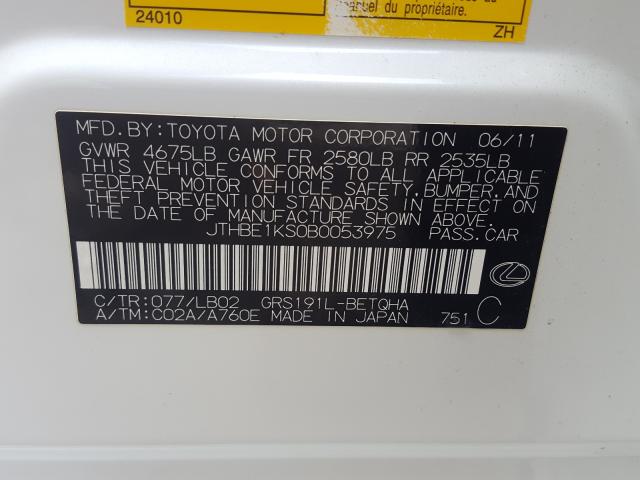 2011 LEXUS GS 350 JTHBE1KS0B0053975