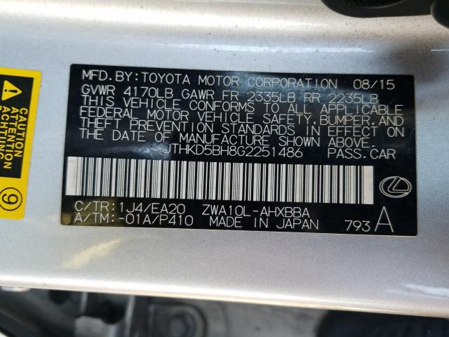 2016 LEXUS CT 200 JTHKD5BH8G2251486