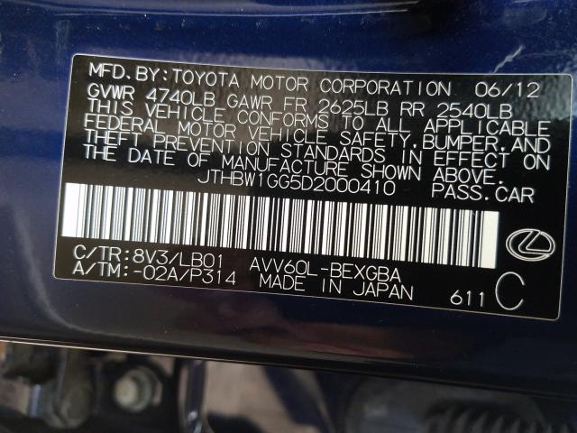 2013 LEXUS ES 300H JTHBW1GG5D2000410