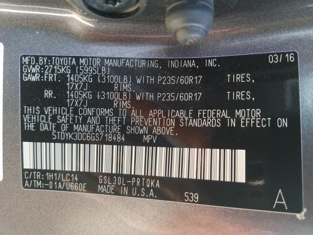 2016 TOYOTA SIENNA XLE 5TDYK3DC6GS718484