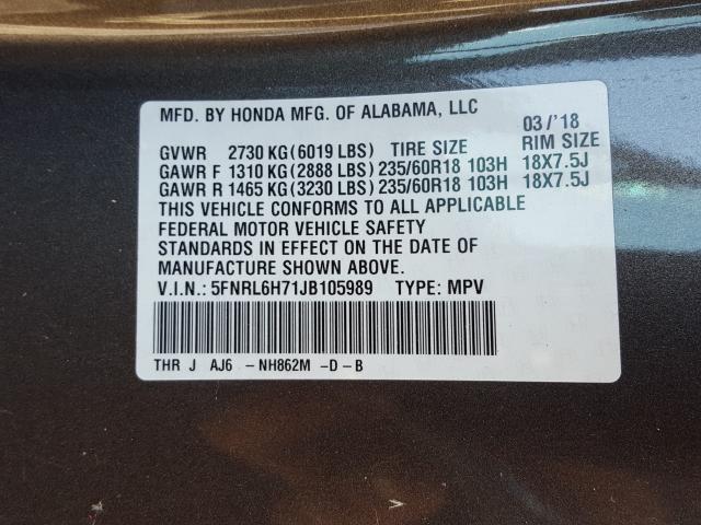 2018 HONDA ODYSSEY EX 5FNRL6H71JB105989