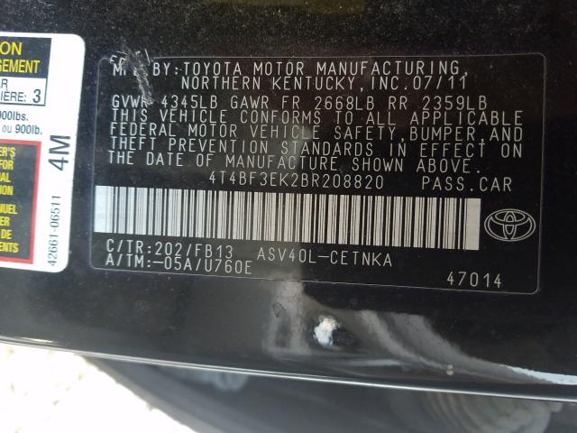 2011 TOYOTA CAMRY 4T4BF3EK2BR208820