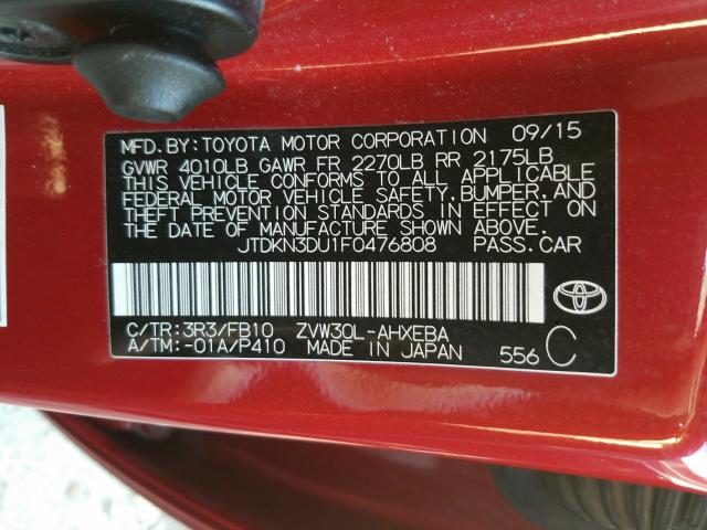 2015 TOYOTA PRIUS JTDKN3DU1F0476808