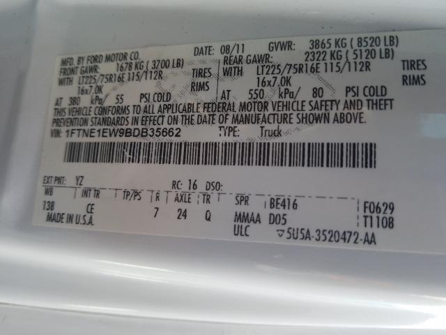 2011 FORD ECONOLINE 1FTNE1EW9BDB35662
