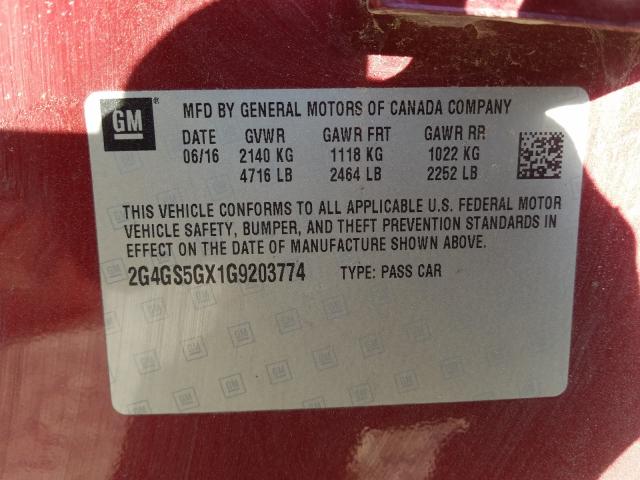 2016 BUICK REGAL PREM 2G4GS5GX1G9203774