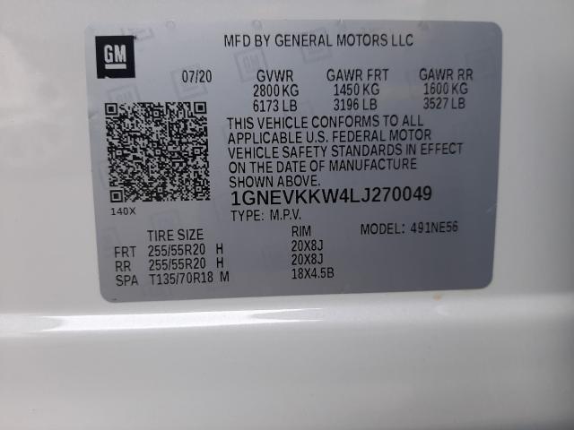 2020 CHEVROLET TRAVERSE P 1GNEVKKW4LJ270049