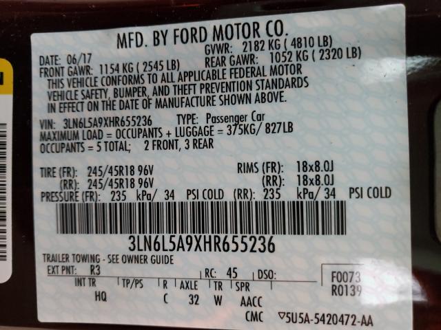 2017 LINCOLN MKZ PREMIE 3LN6L5A9XHR655236