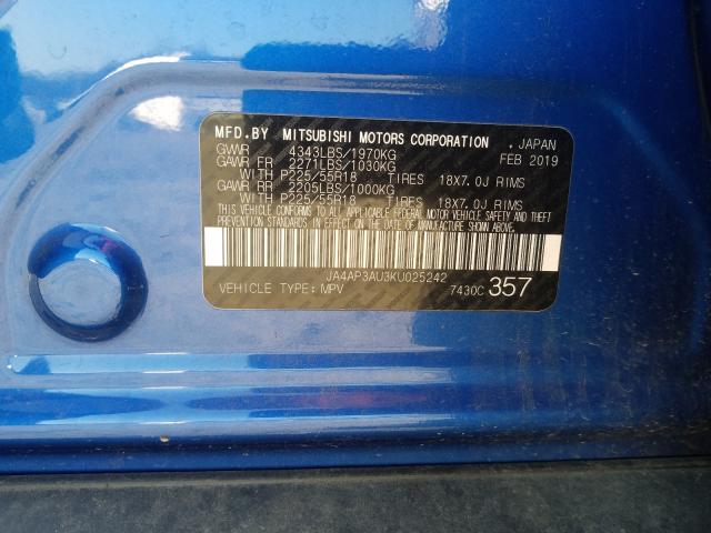 2019 MITSUBISHI OUTLANDER JA4AP3AU3KU025242