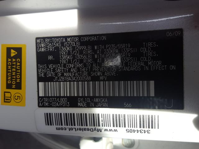 2010 LEXUS RX 450 JTJZB1BA3A2000588