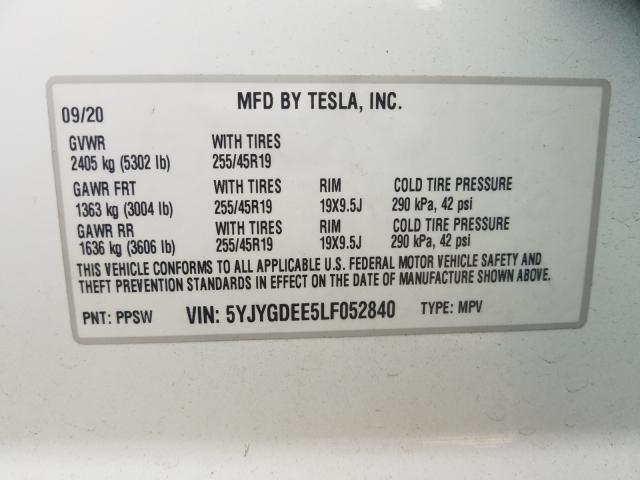 2020 TESLA MODEL Y 5YJYGDEE5LF052840
