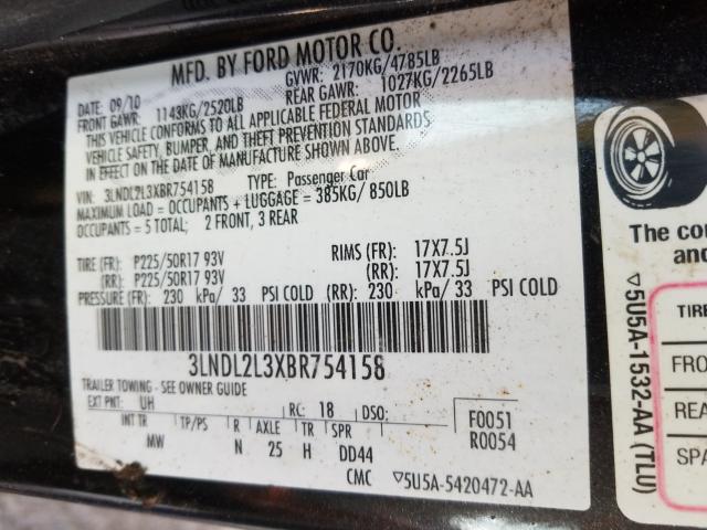 2011 LINCOLN MKZ HYBRID 3LNDL2L3XBR754158