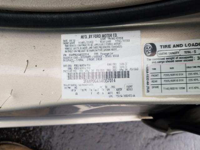2010 FORD FUSION S 3FAHP0GA1AR357014