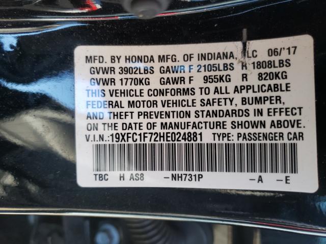 2017 HONDA CIVIC EXL 19XFC1F72HE024881