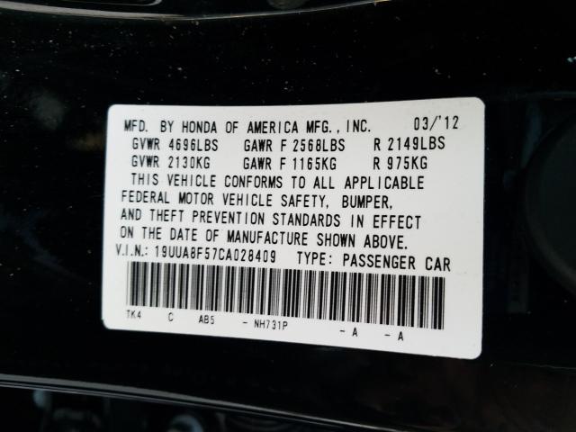 2012 ACURA TL 19UUA8F57CA028409