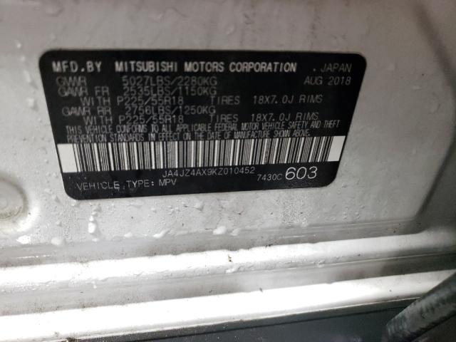 2019 MITSUBISHI OUTLANDER JA4JZ4AX9KZ010452