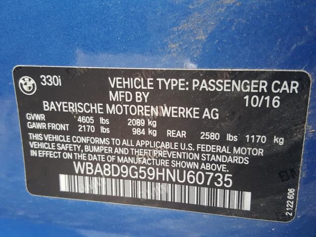 2017 BMW 330 XI WBA8D9G59HNU60735