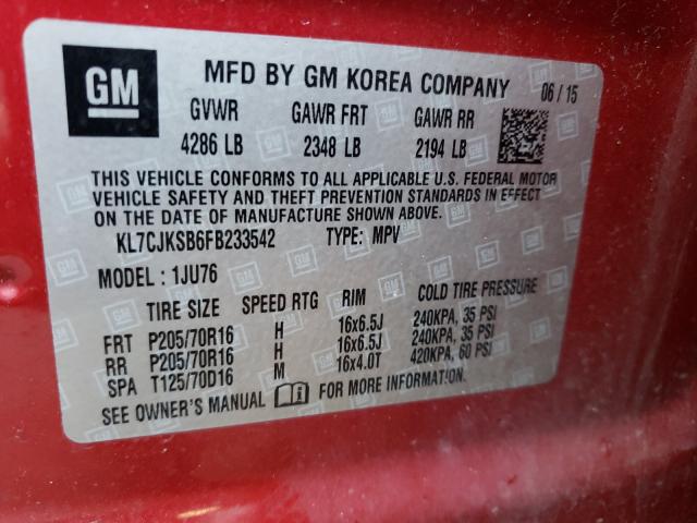 2015 CHEVROLET TRAX LS KL7CJKSB6FB233542