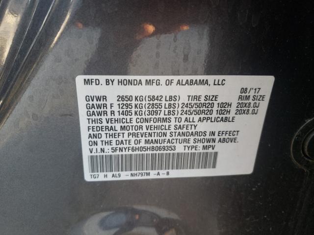 2017 HONDA PILOT ELIT 5FNYF6H05HB069353